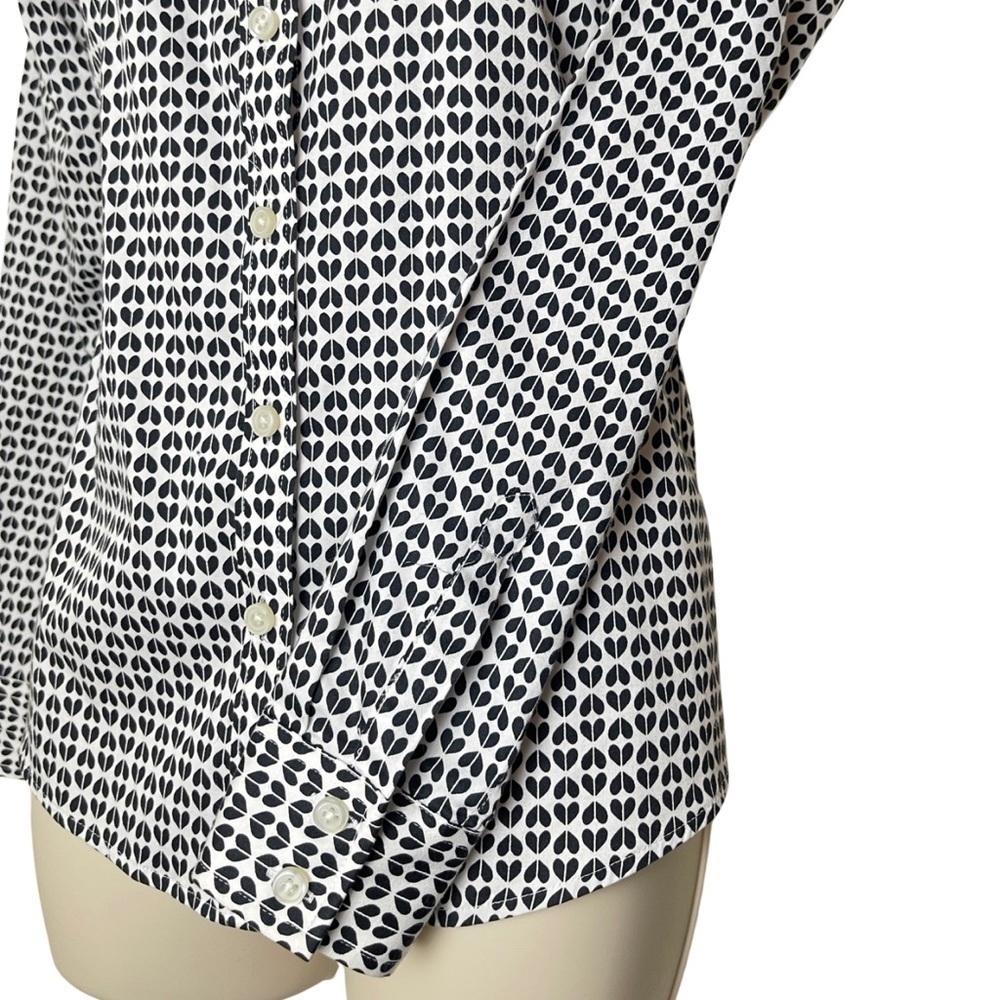 Banana Republic Heart Print Shirt Size 4 Black White Non Iron Preppy EUC - Picture 4 of 9